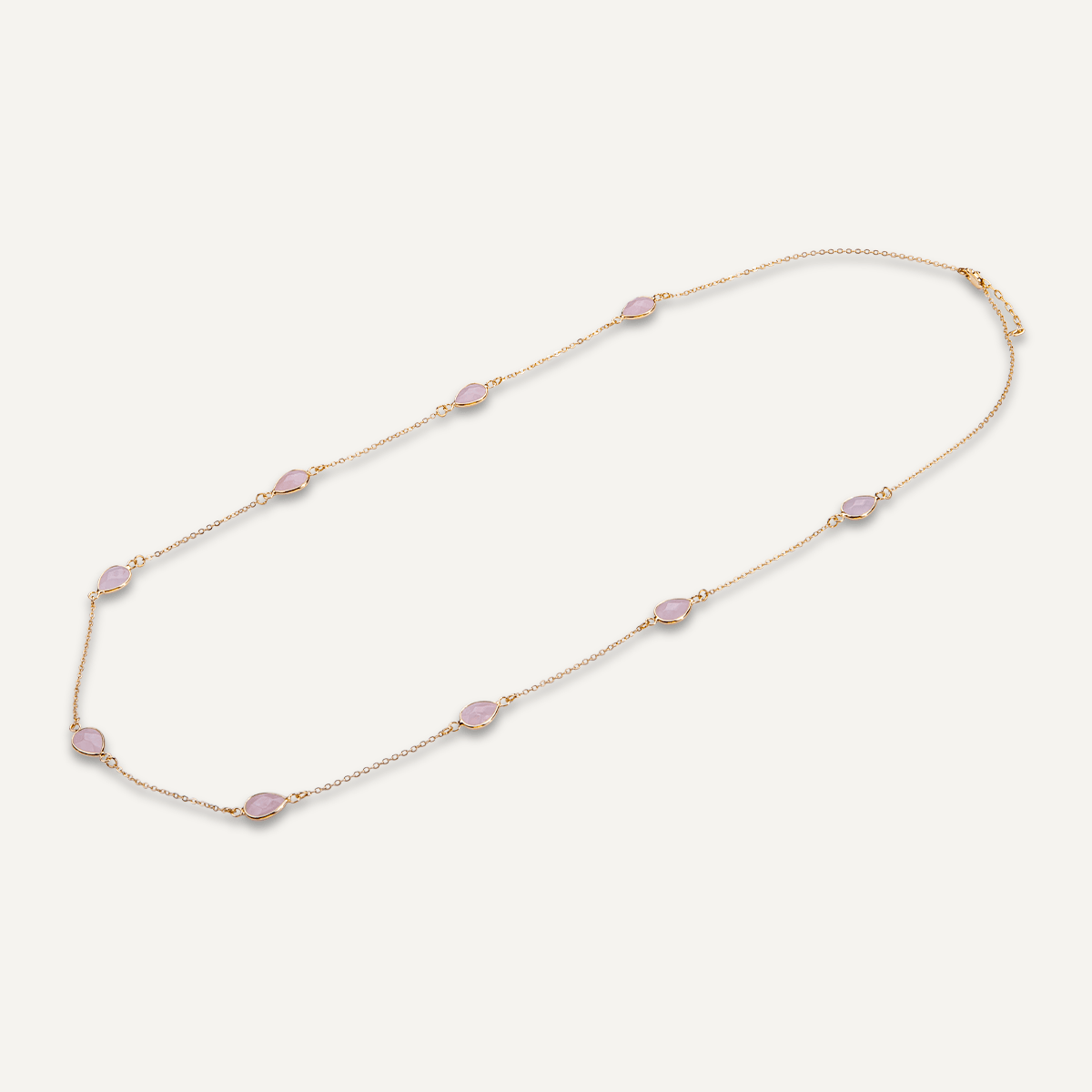Long Rose Quartz Multi Crystal Gold Necklace - D&X Retail