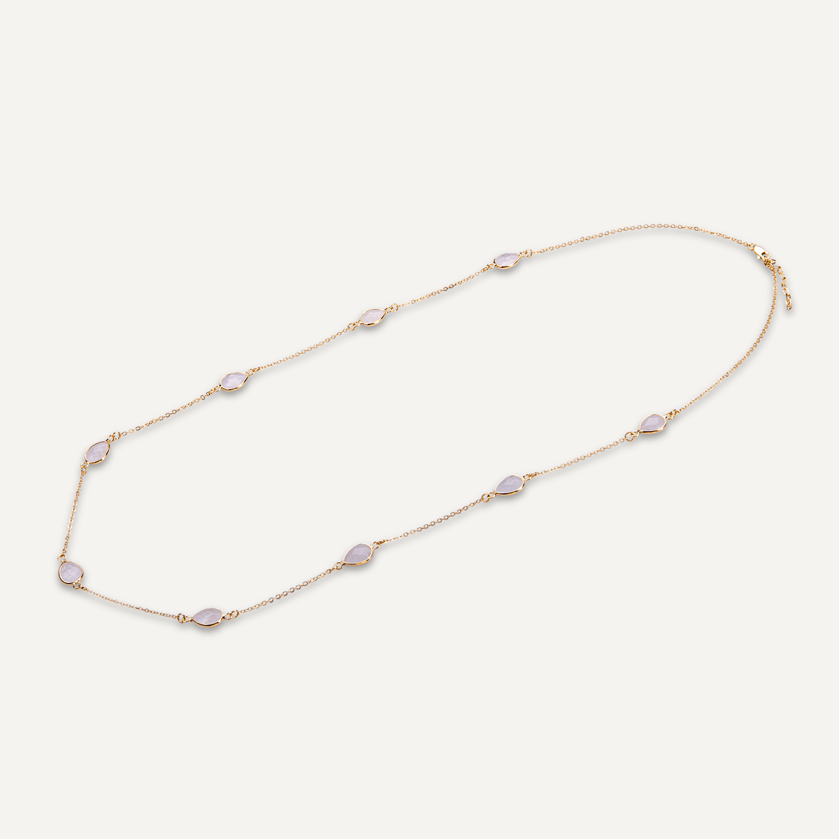 Long Moonstone Multi Crystal Gold Necklace - D&X Retail