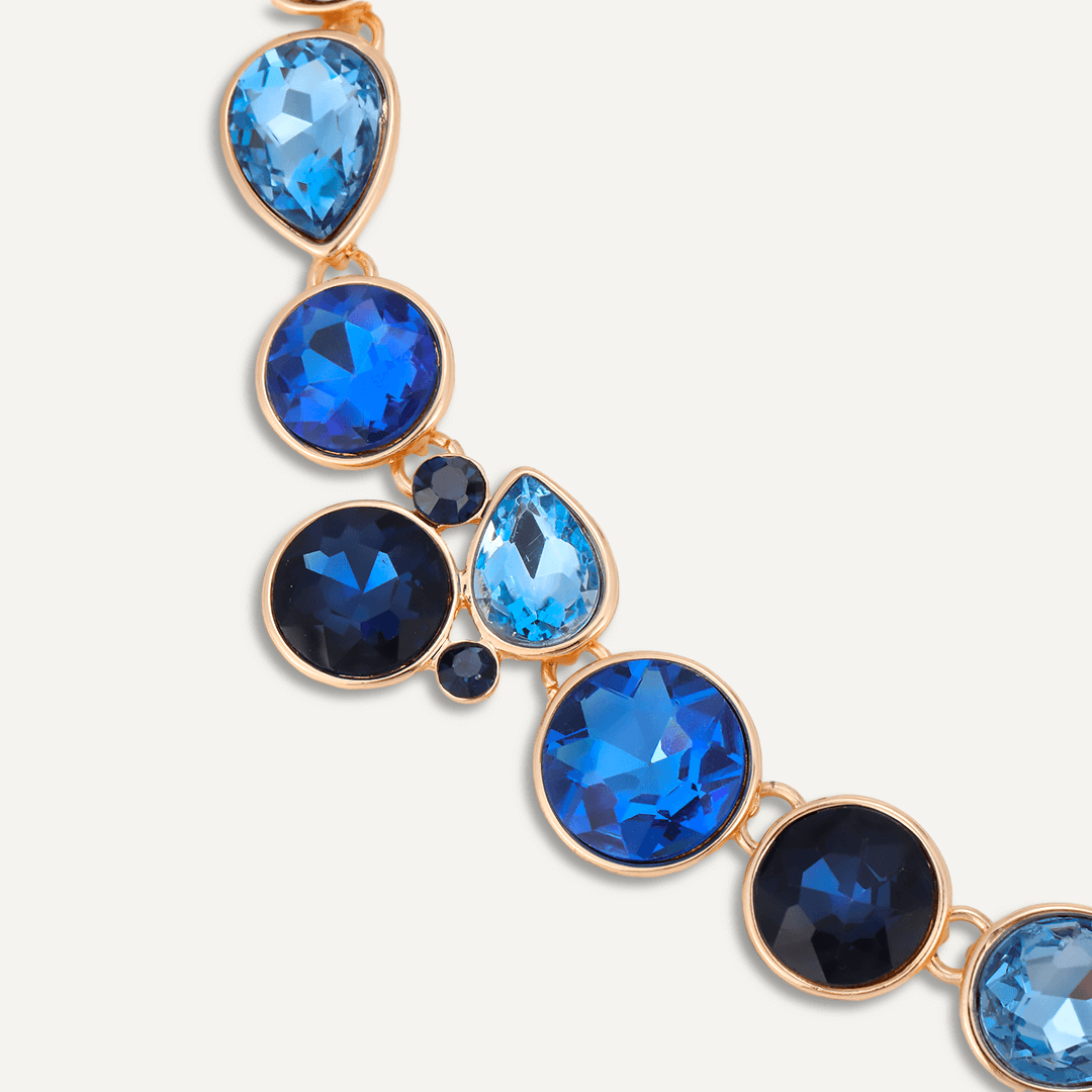 Mixed Cut Blue Jewel Collar Necklace In Gold-Tone