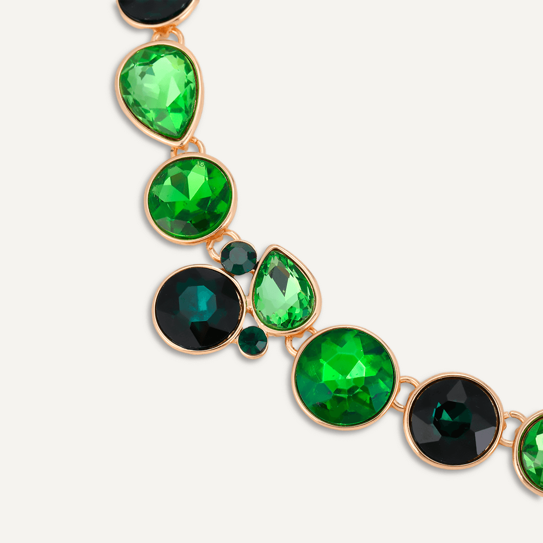 Mixed Cut Green Jewel Collar Necklace In Gold-Tone