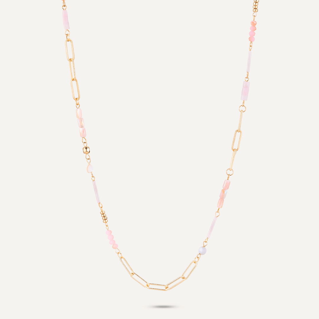 Pink Semi-Precious Stone Long Necklace In Gold-Tone