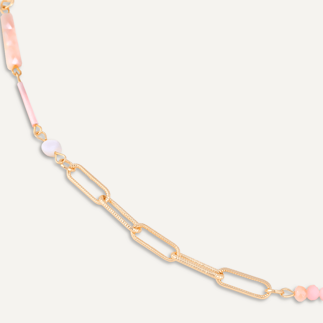 Pink Semi-Precious Stone Long Necklace In Gold-Tone