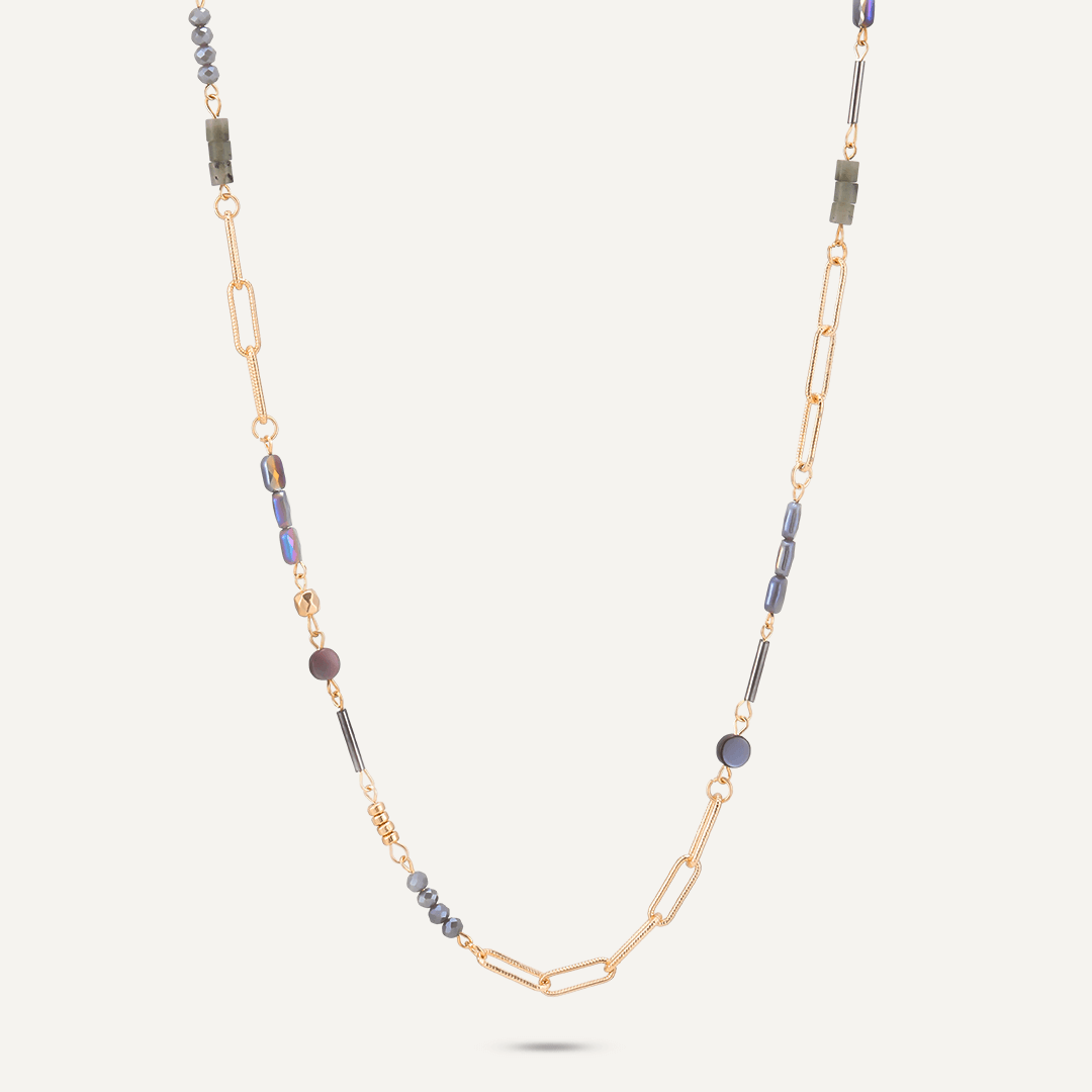 Grey Semi-Precious Stone Long Necklace In Gold-Tone