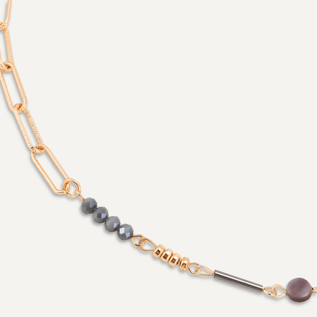 Grey Semi-Precious Stone Long Necklace In Gold-Tone