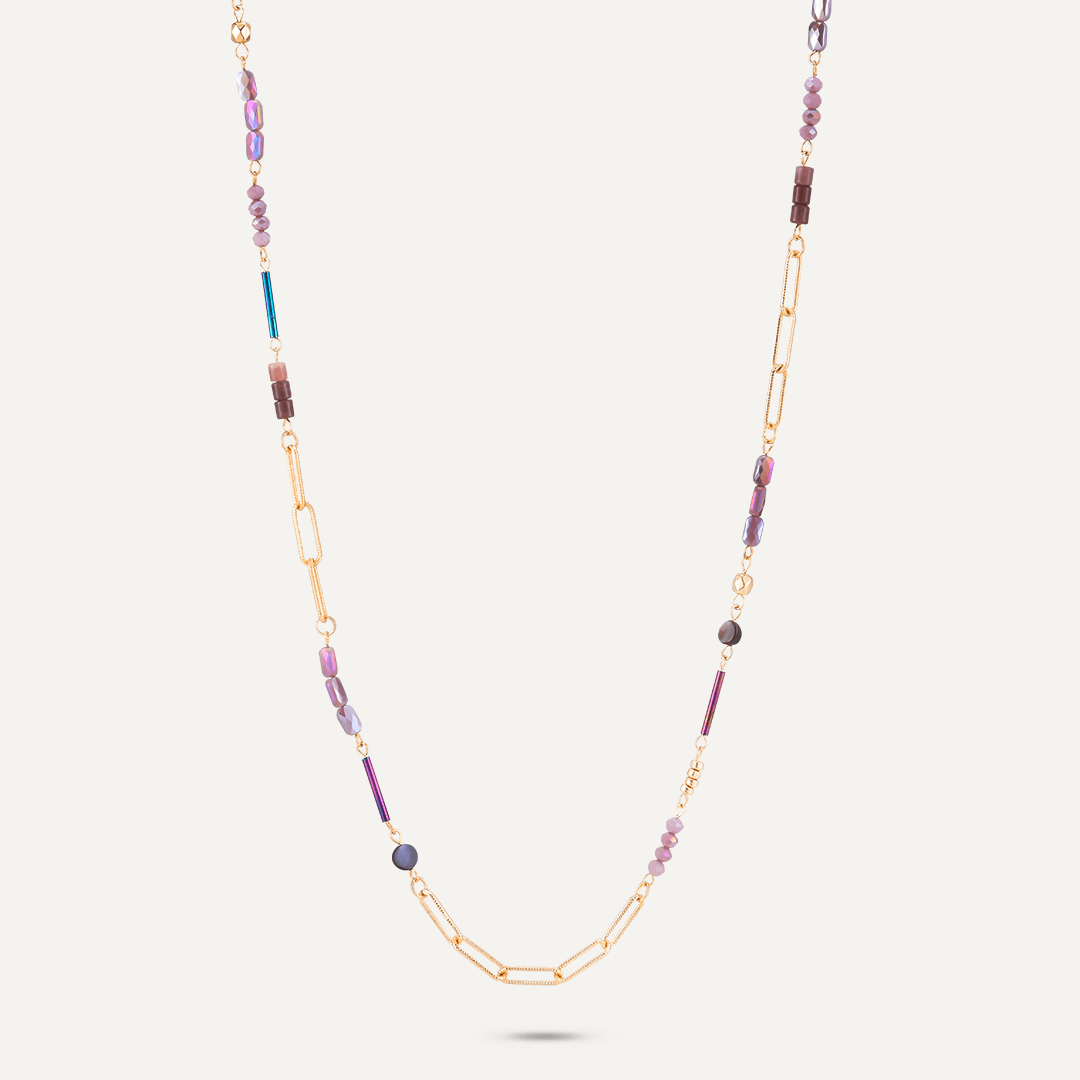 Purple Semi-Precious Stone Long Necklace In Gold-Tone