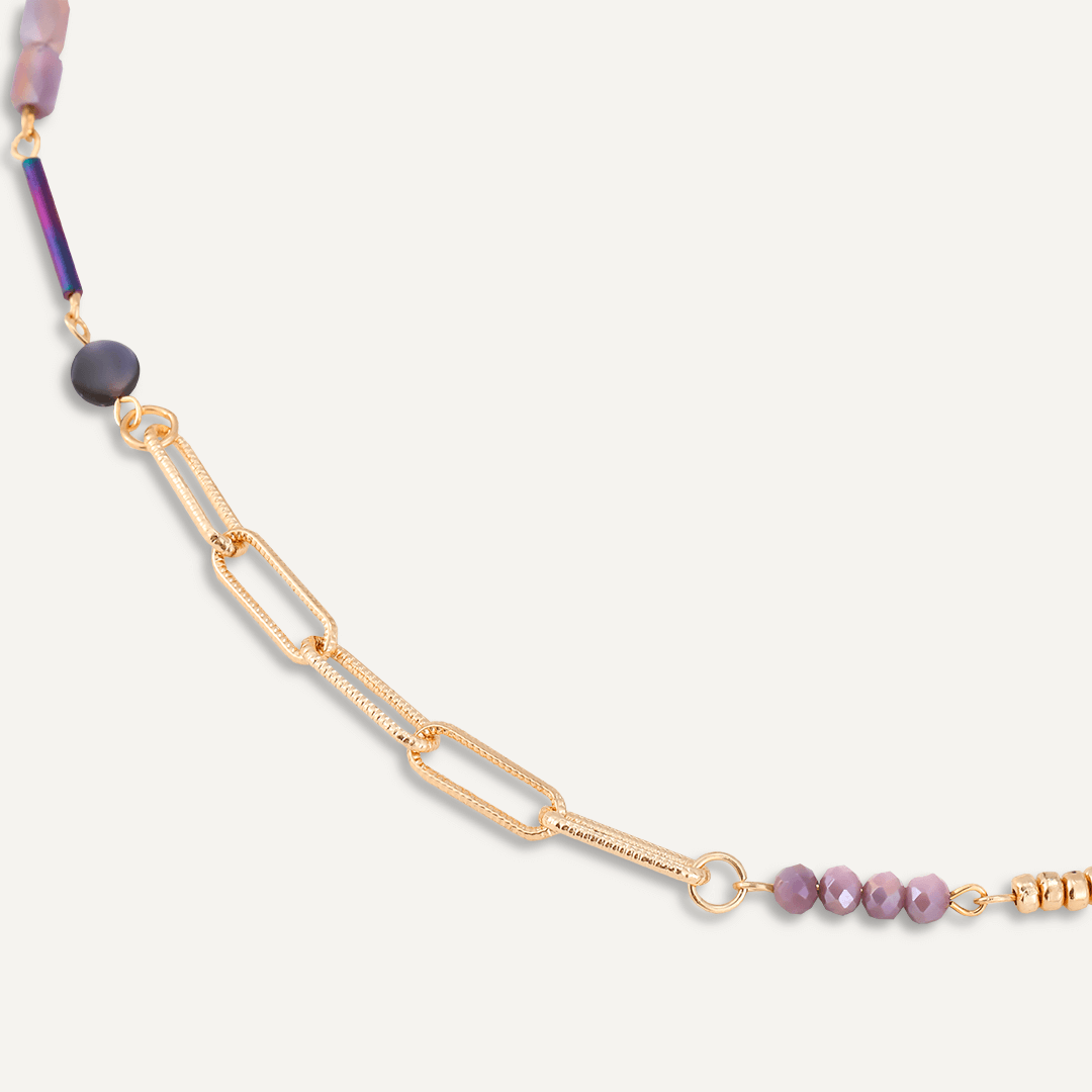 Purple Semi-Precious Stone Long Necklace In Gold-Tone