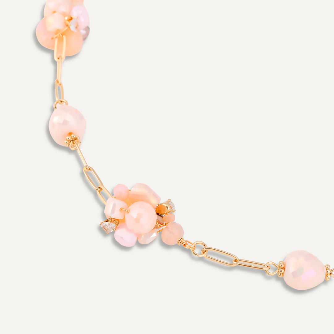 Pink Crystal Cluster Long Necklace In Gold-Tone