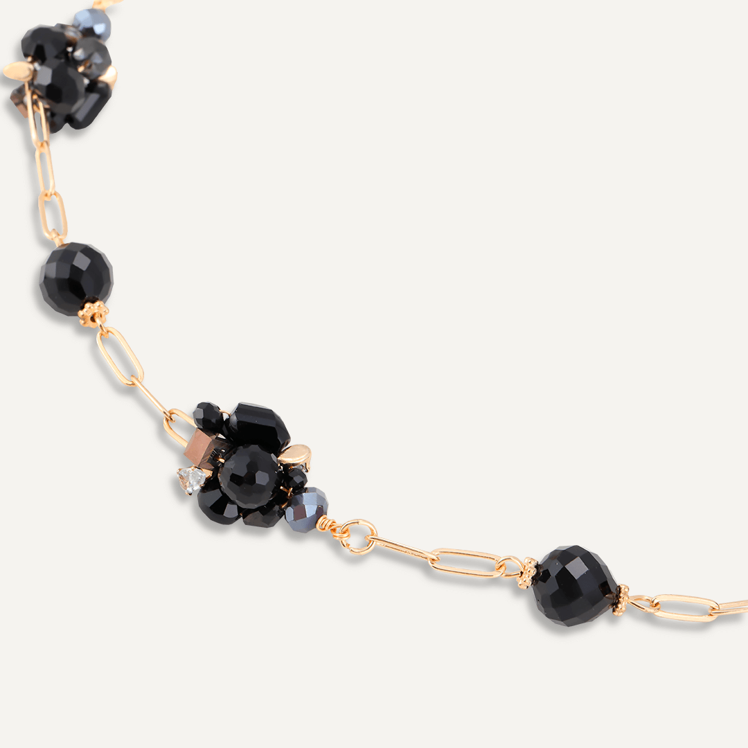 Black Crystal Cluster Long Necklace In Gold-Tone