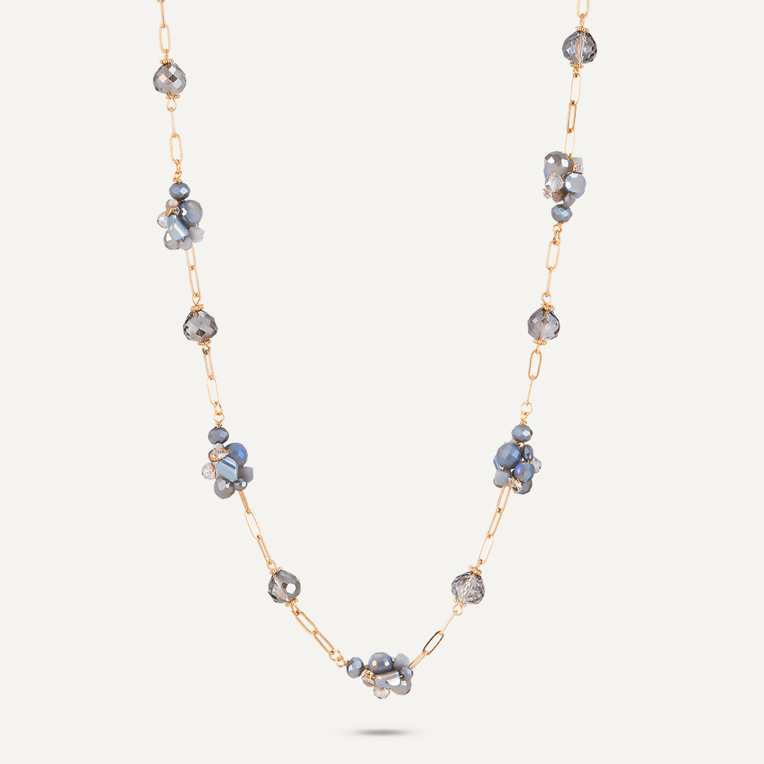 Grey Crystal Cluster Long Necklace In Gold-Tone