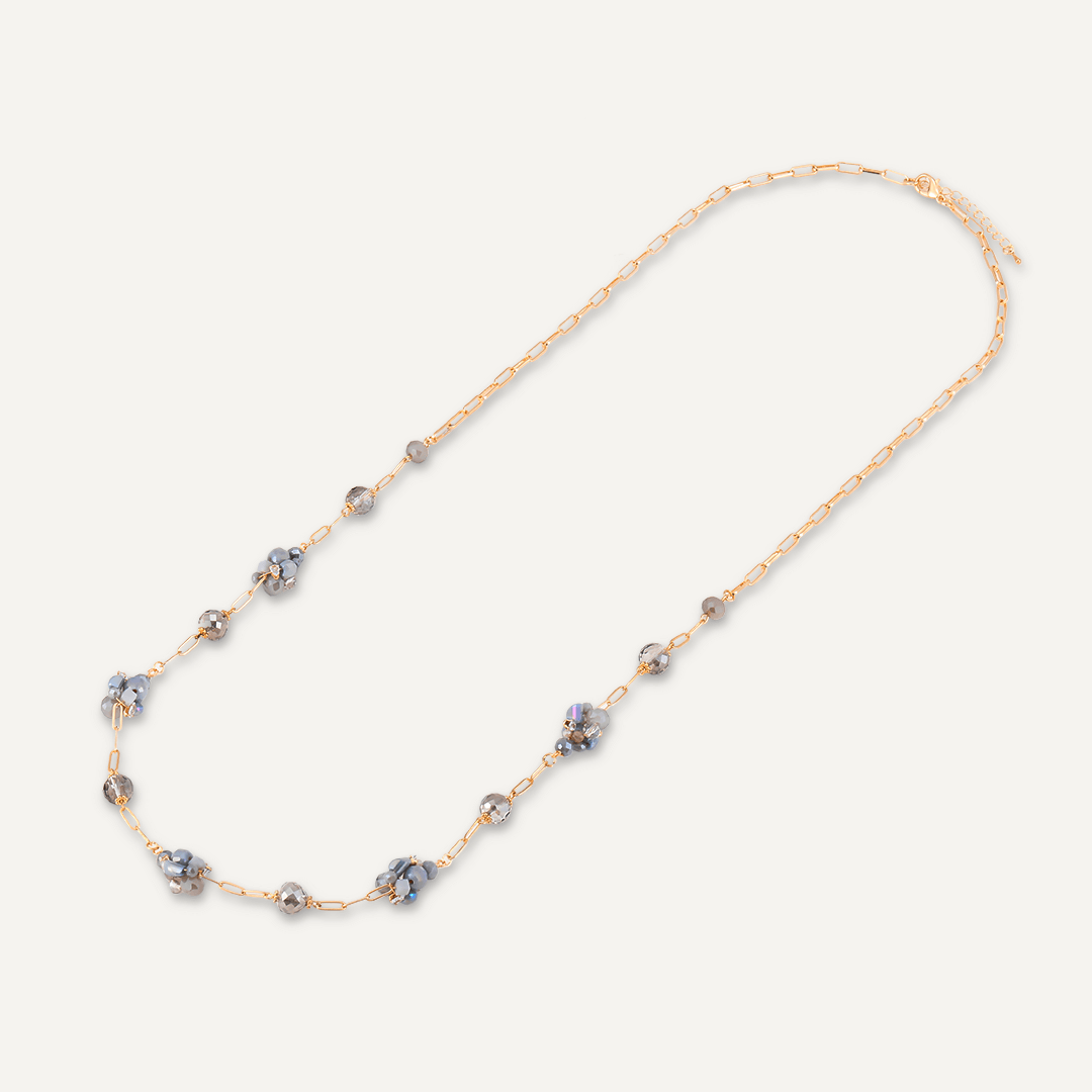 Grey Crystal Cluster Long Necklace In Gold-Tone