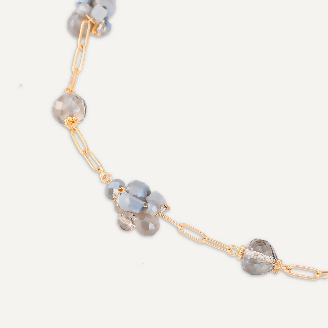 Grey Crystal Cluster Long Necklace In Gold-Tone