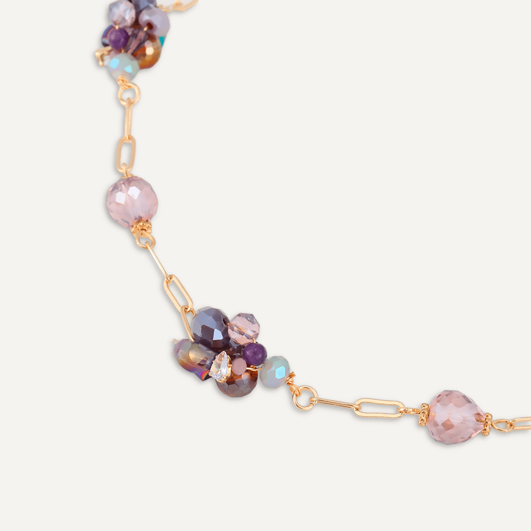 Purple Crystal Cluster Long Necklace In Gold-Tone