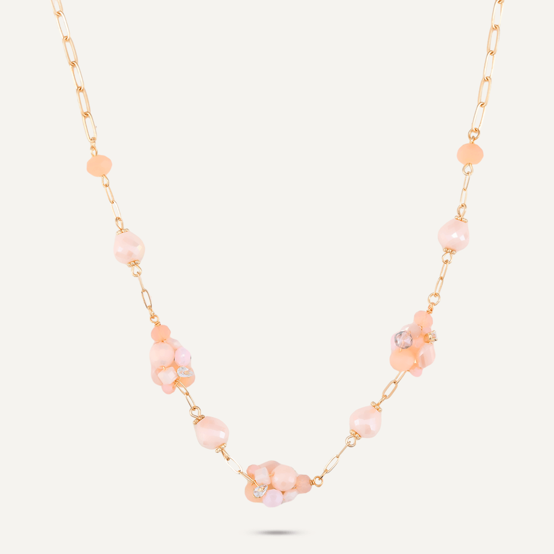 Pink Crystal Cluster Short Necklace In Gold-Tone