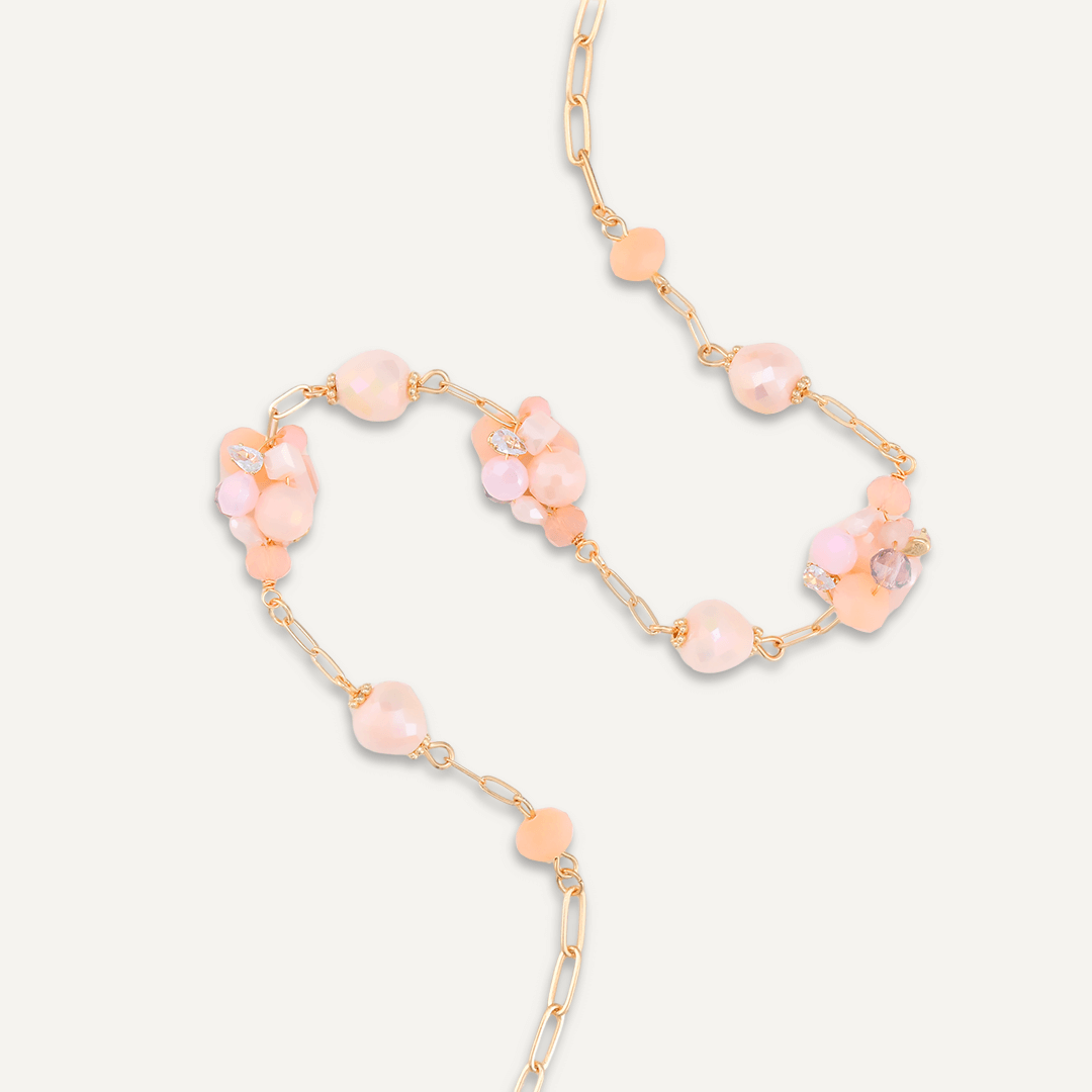 Pink Crystal Cluster Short Necklace In Gold-Tone