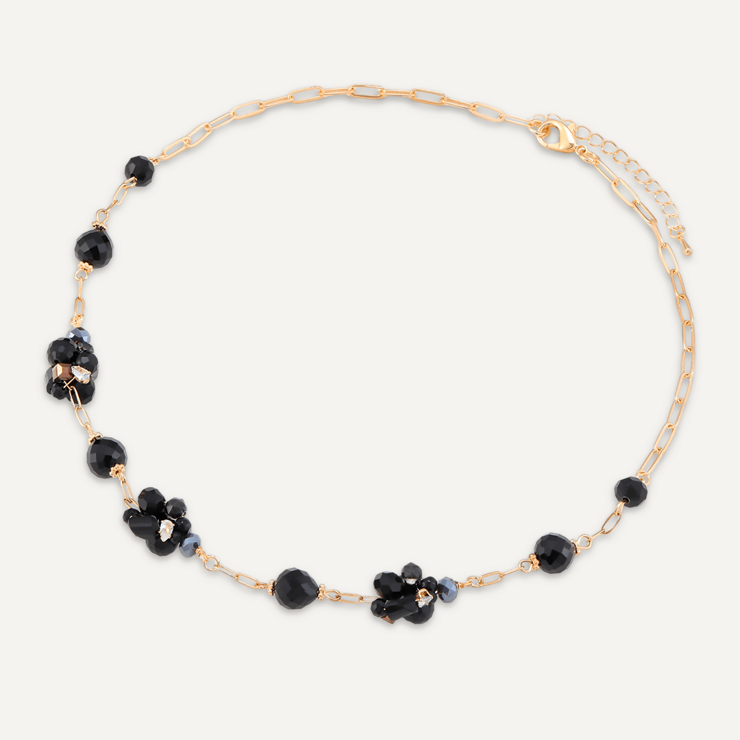 Black Crystal Cluster Short Necklace In Gold-Tone