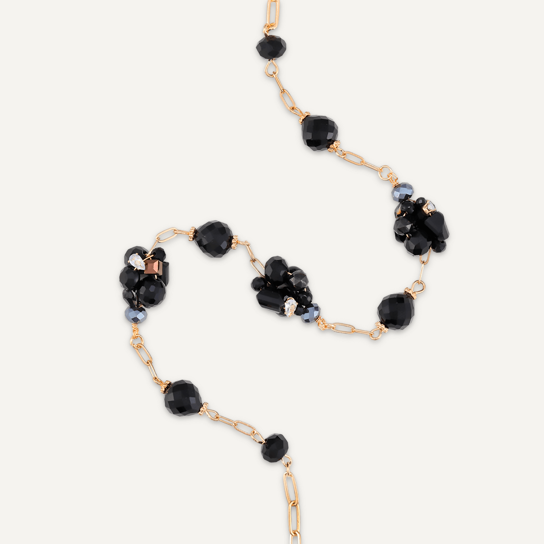 Black Crystal Cluster Short Necklace In Gold-Tone