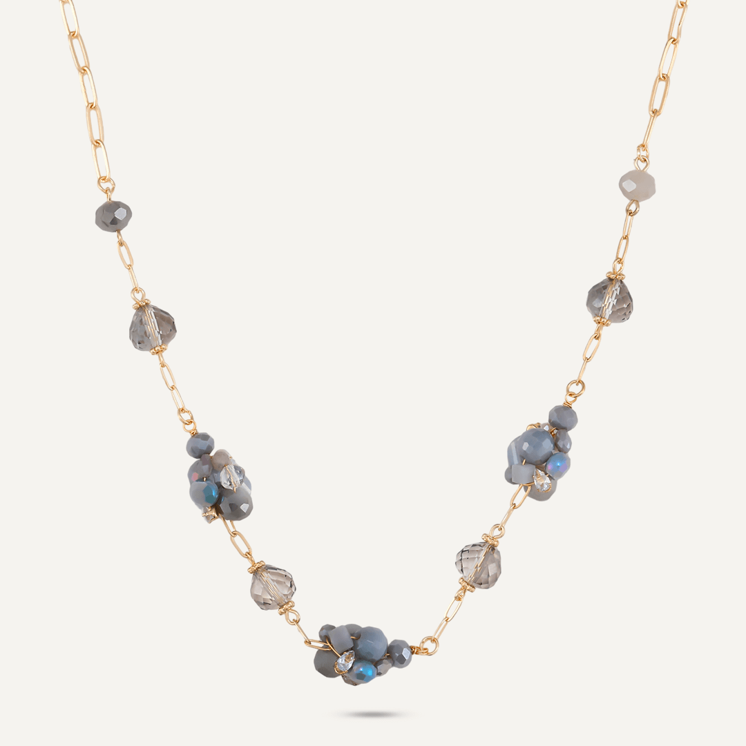 Grey Crystal Cluster Short Necklace In Gold-Tone