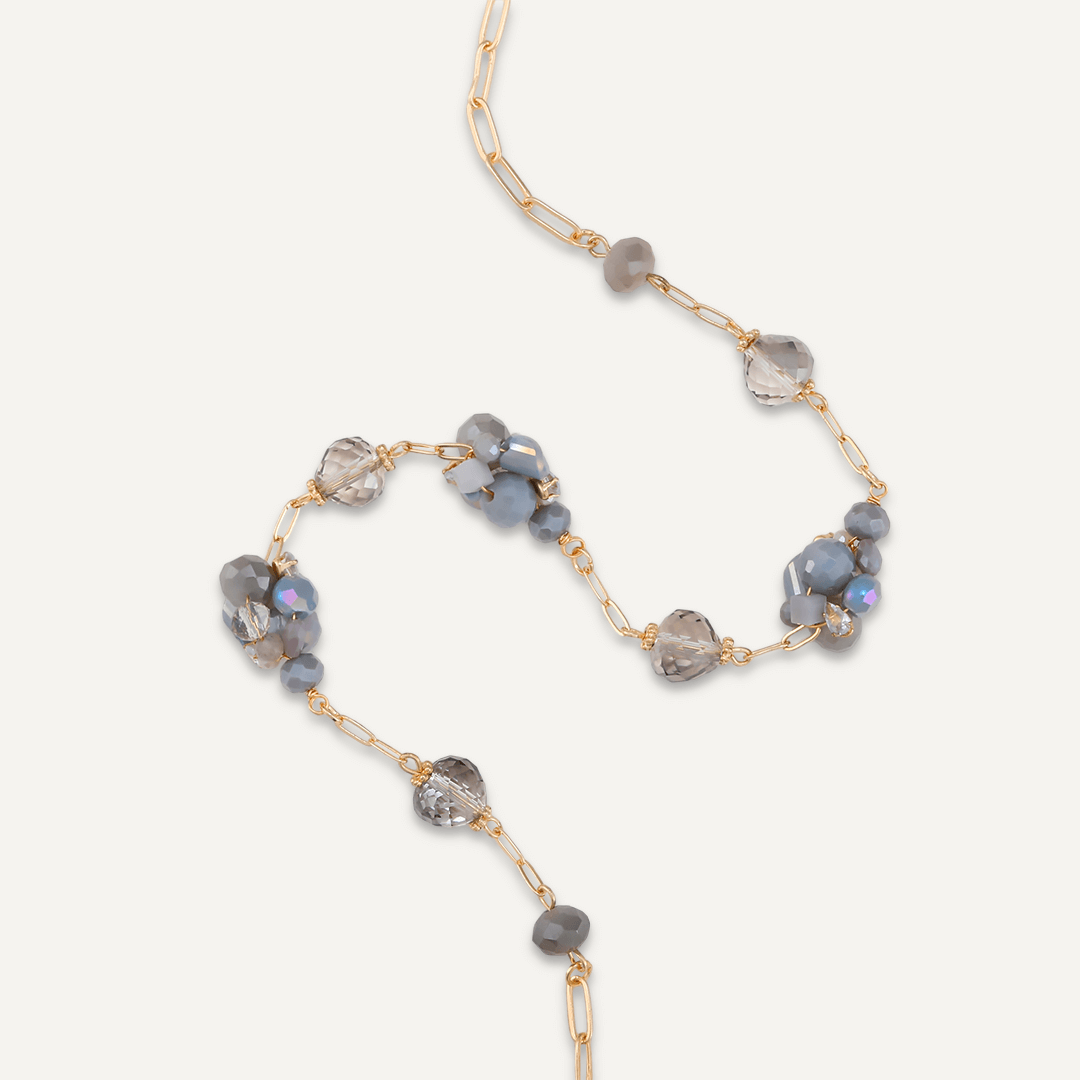 Grey Crystal Cluster Short Necklace In Gold-Tone