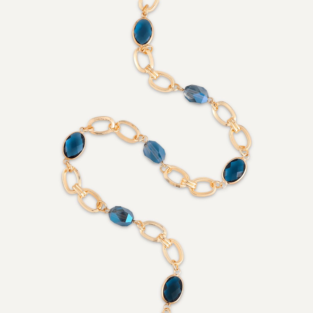 Mixed Cut Blue Crystal Short Necklace In Gold-Tone