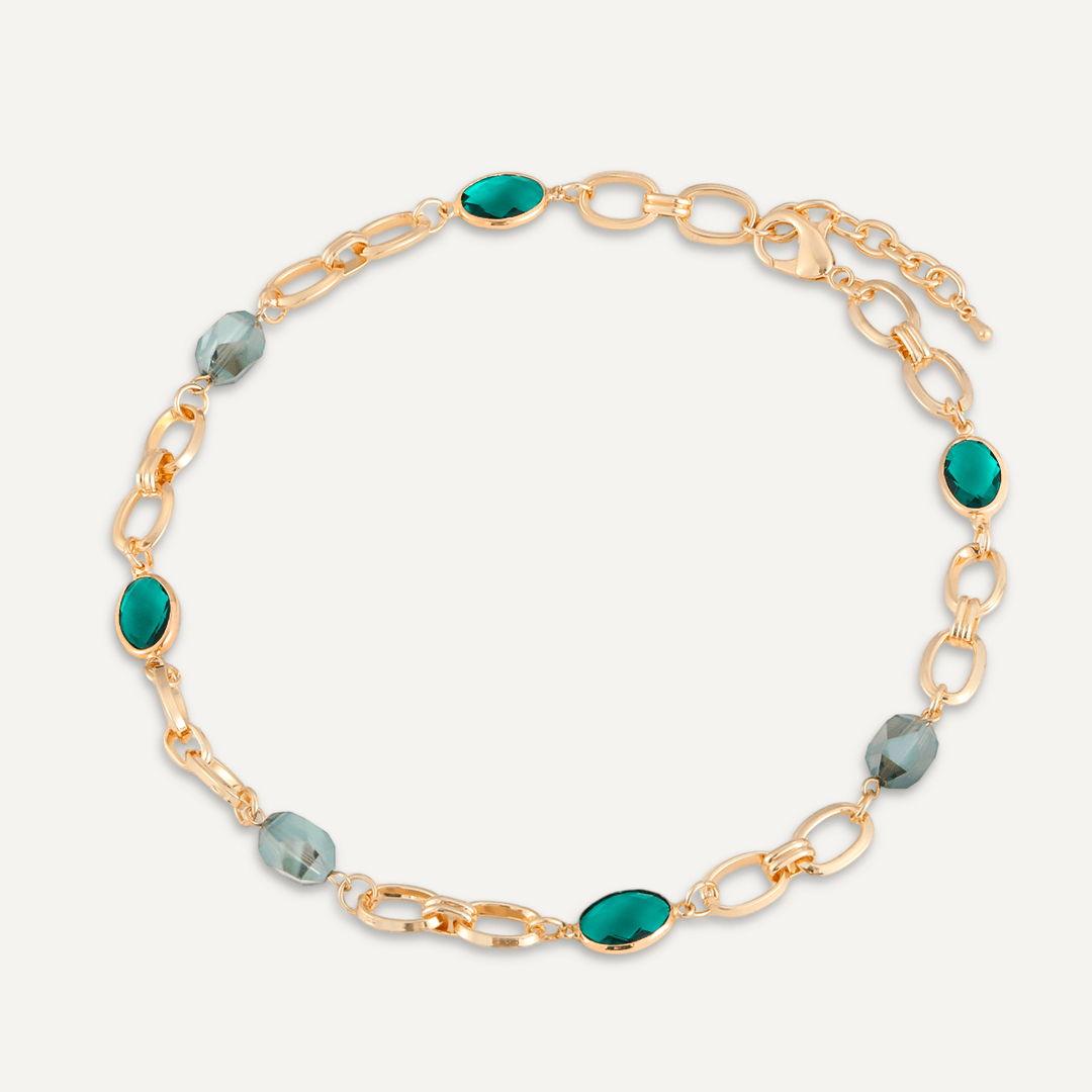 Mixed Cut Green Crystal Short Necklace In Gold-Tone