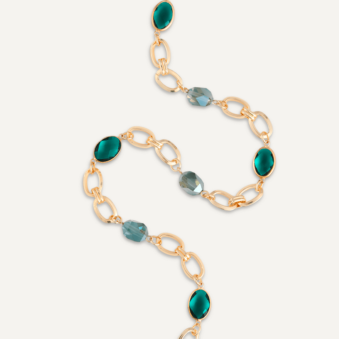 Mixed Cut Green Crystal Short Necklace In Gold-Tone