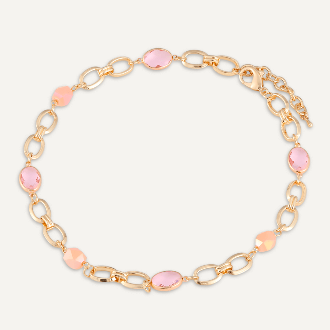 Mixed Cut Pink Crystal Short Necklace In Gold-Tone