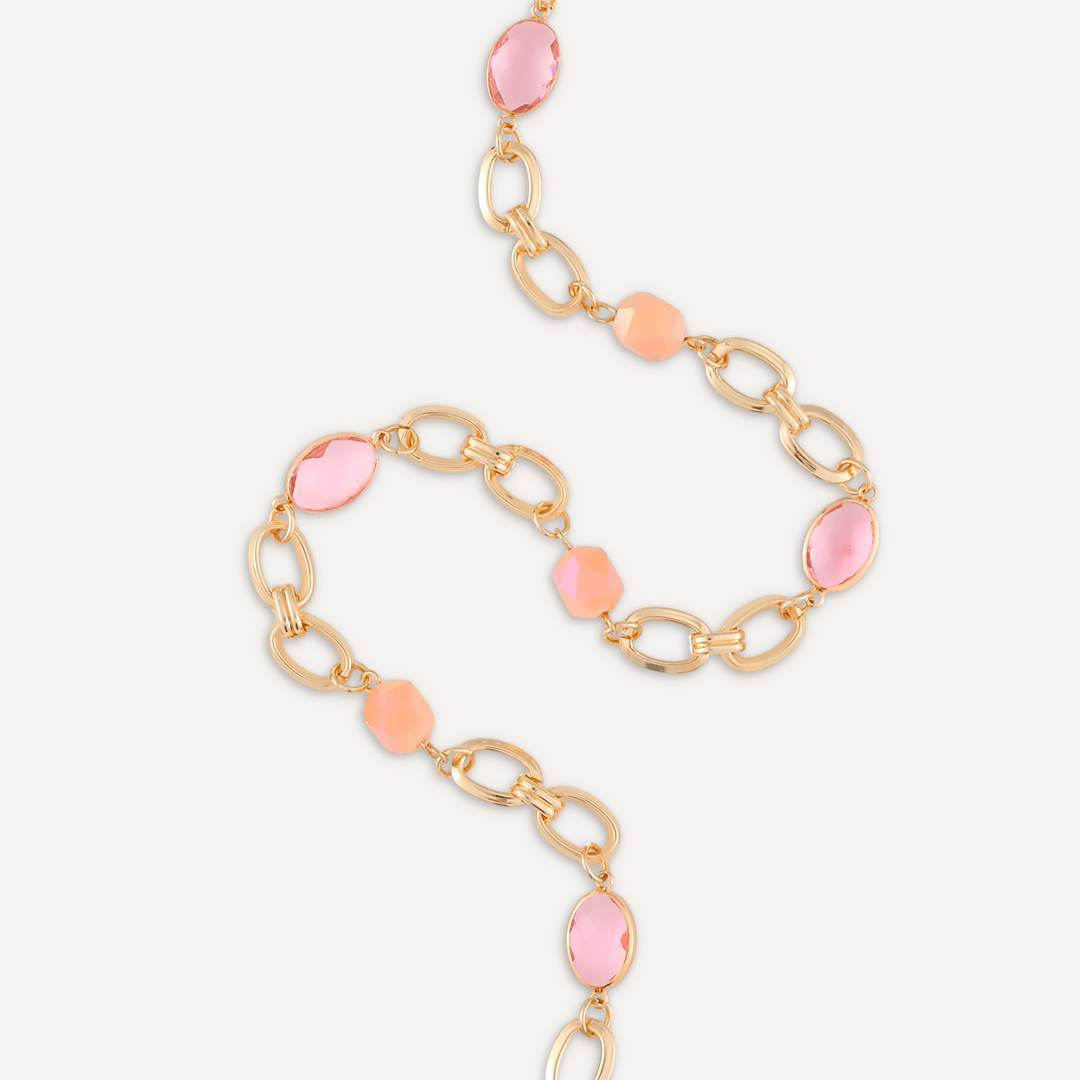 Mixed Cut Pink Crystal Short Necklace In Gold-Tone