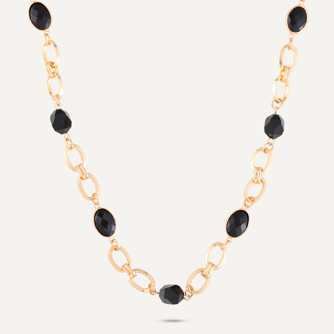 Mixed Cut Black Crystal Short Necklace In Gold-Tone