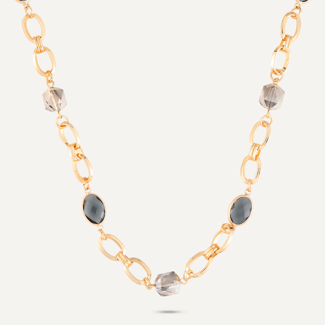 Mixed Cut Grey Crystal Short Necklace In Gold-Tone