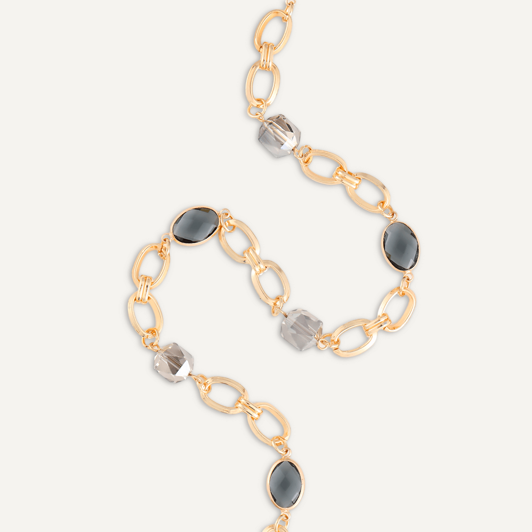 Mixed Cut Grey Crystal Short Necklace In Gold-Tone