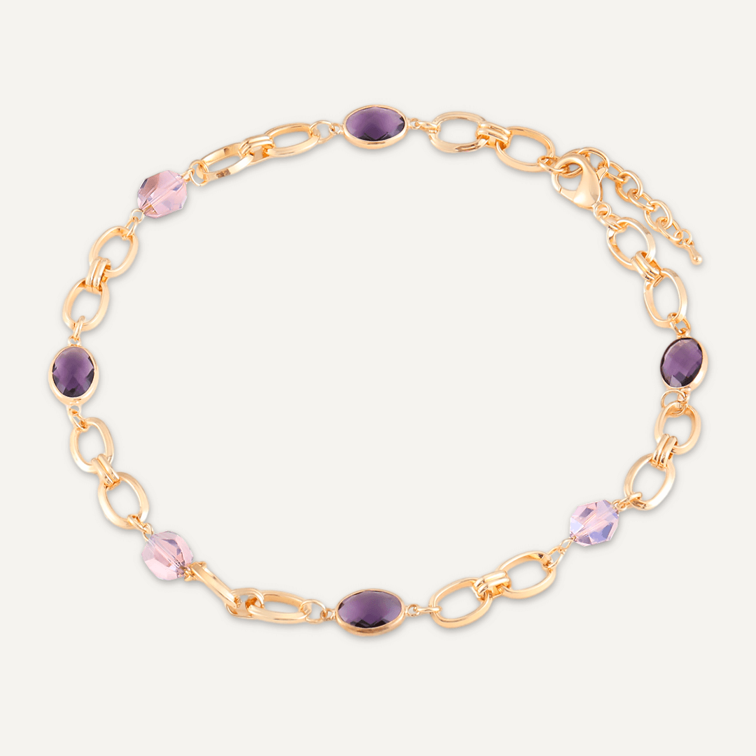 Mixed Cut Purple Crystal Short Necklace In Gold-Tone