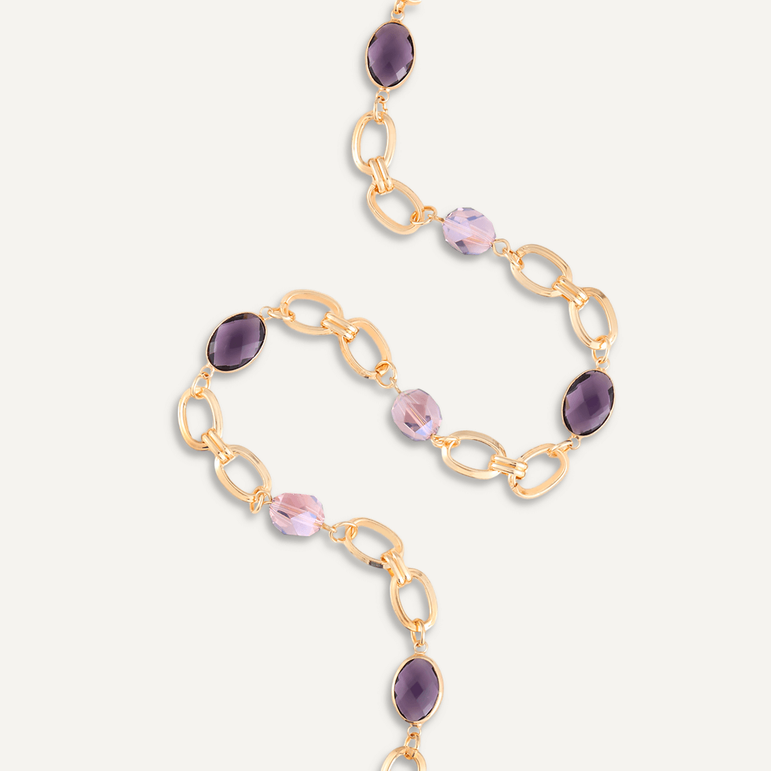 Mixed Cut Purple Crystal Short Necklace In Gold-Tone