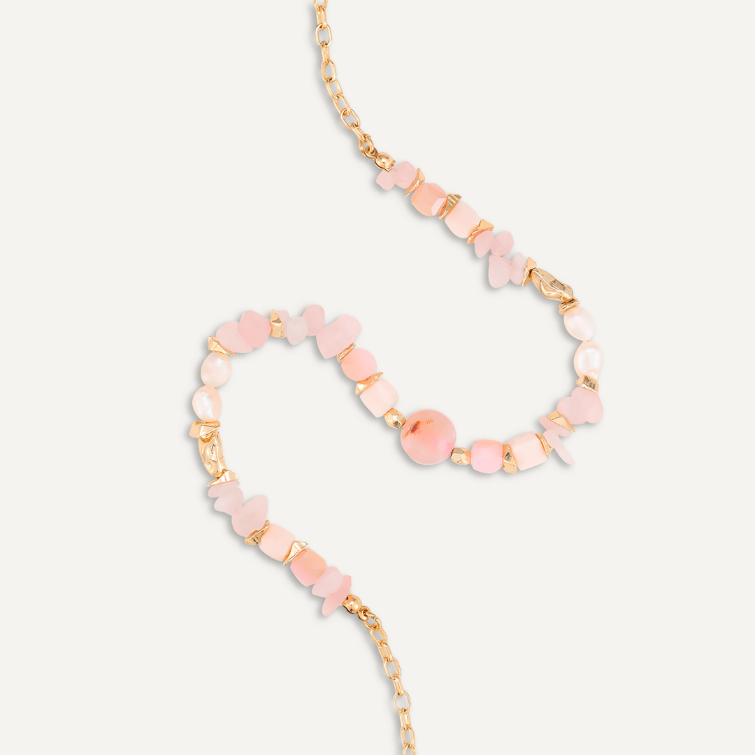 Pink Semi-Precious Stone, Crystal, & Fresh Water Pearl Short Necklace In Gold-Tone