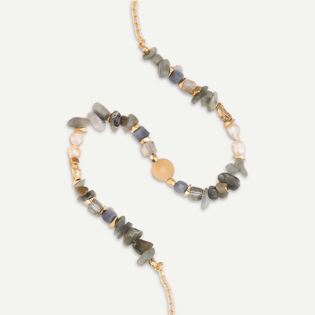 Grey Semi-Precious Stone, Crystal, & Fresh Water Pearl Short Necklace In Gold-Tone