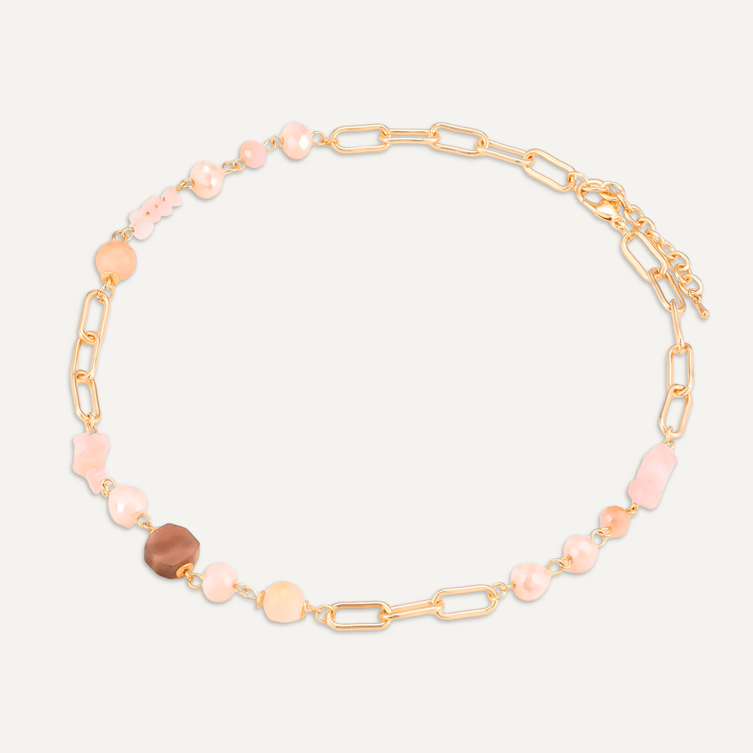 Chain Link Pink Semi-Precious Stone & Crystal Short Necklace In Gold-Tone