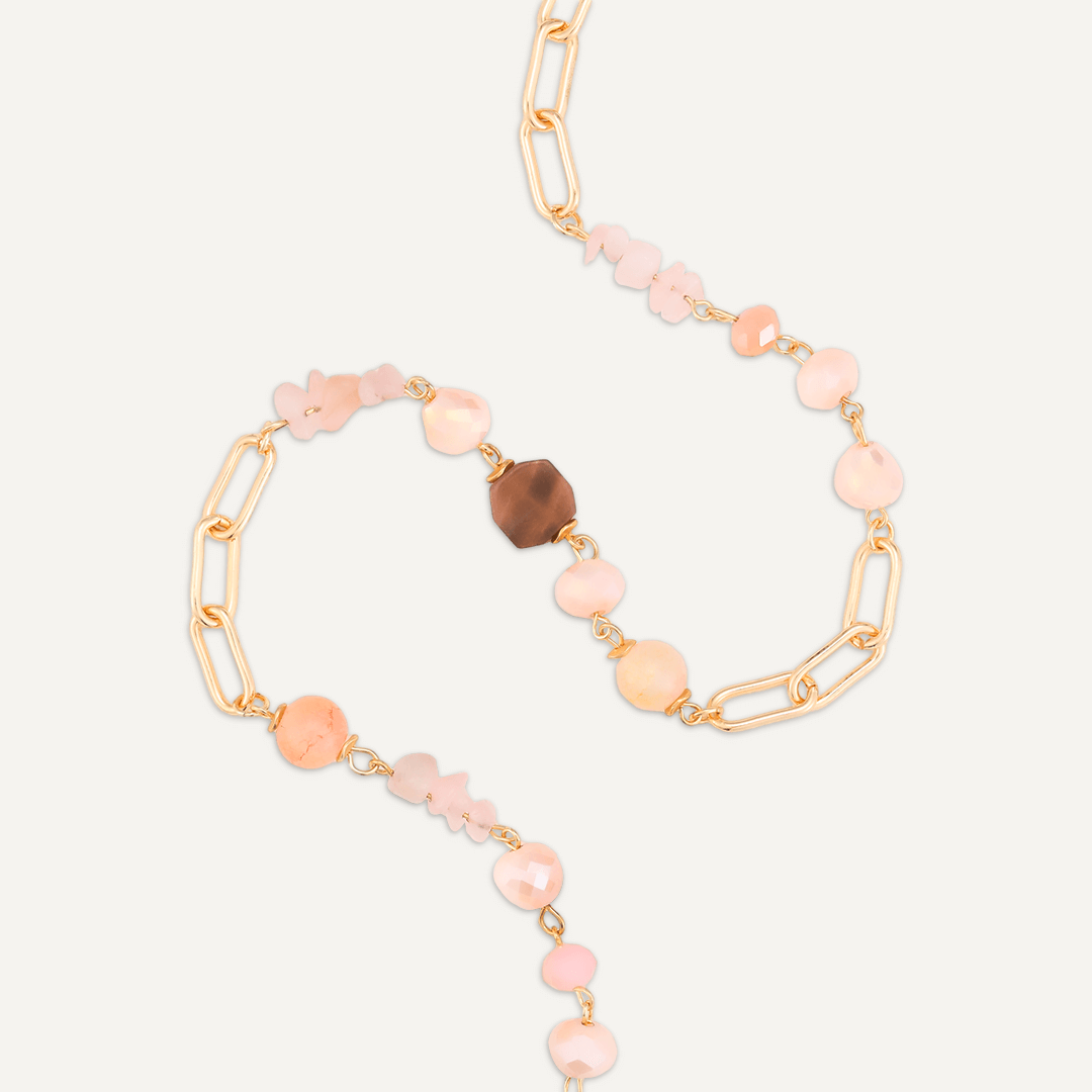 Chain Link Pink Semi-Precious Stone & Crystal Short Necklace In Gold-Tone