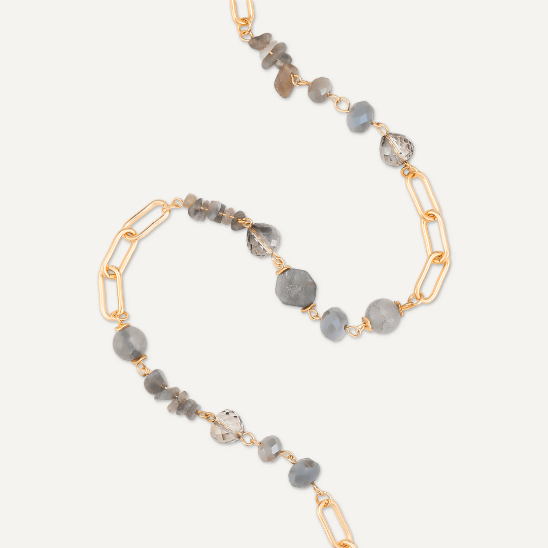 Chain Link Grey Semi-Precious Stone & Crystal Short Necklace In Gold-Tone