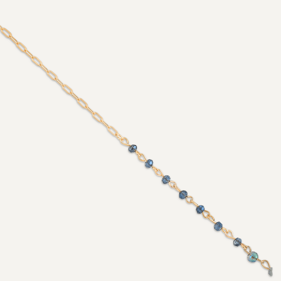 Long Blue Crystal Necklace With Semi-Precious Stone Pendant In Gold-Tone