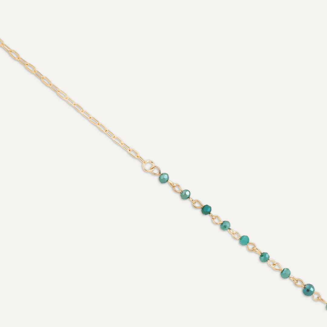 Long Green Crystal Necklace With Semi-Precious Stone Pendant In Gold-Tone