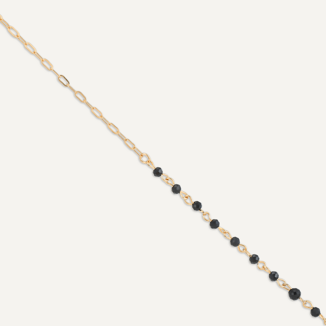 Long Black Crystal Necklace With Semi-Precious Stone Pendant In Gold-Tone