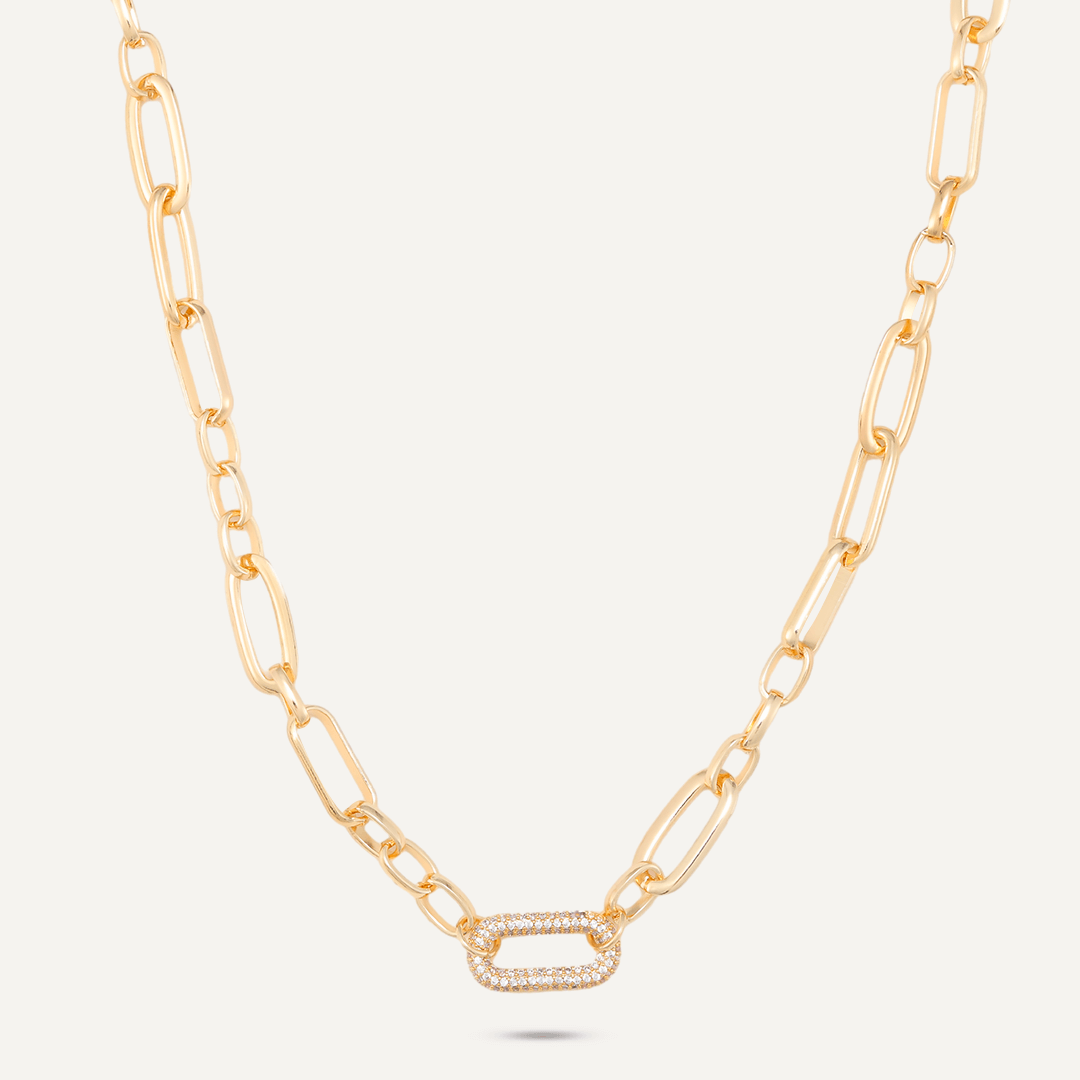 Short Crystal Chain-Link Necklace In Gold-Tone