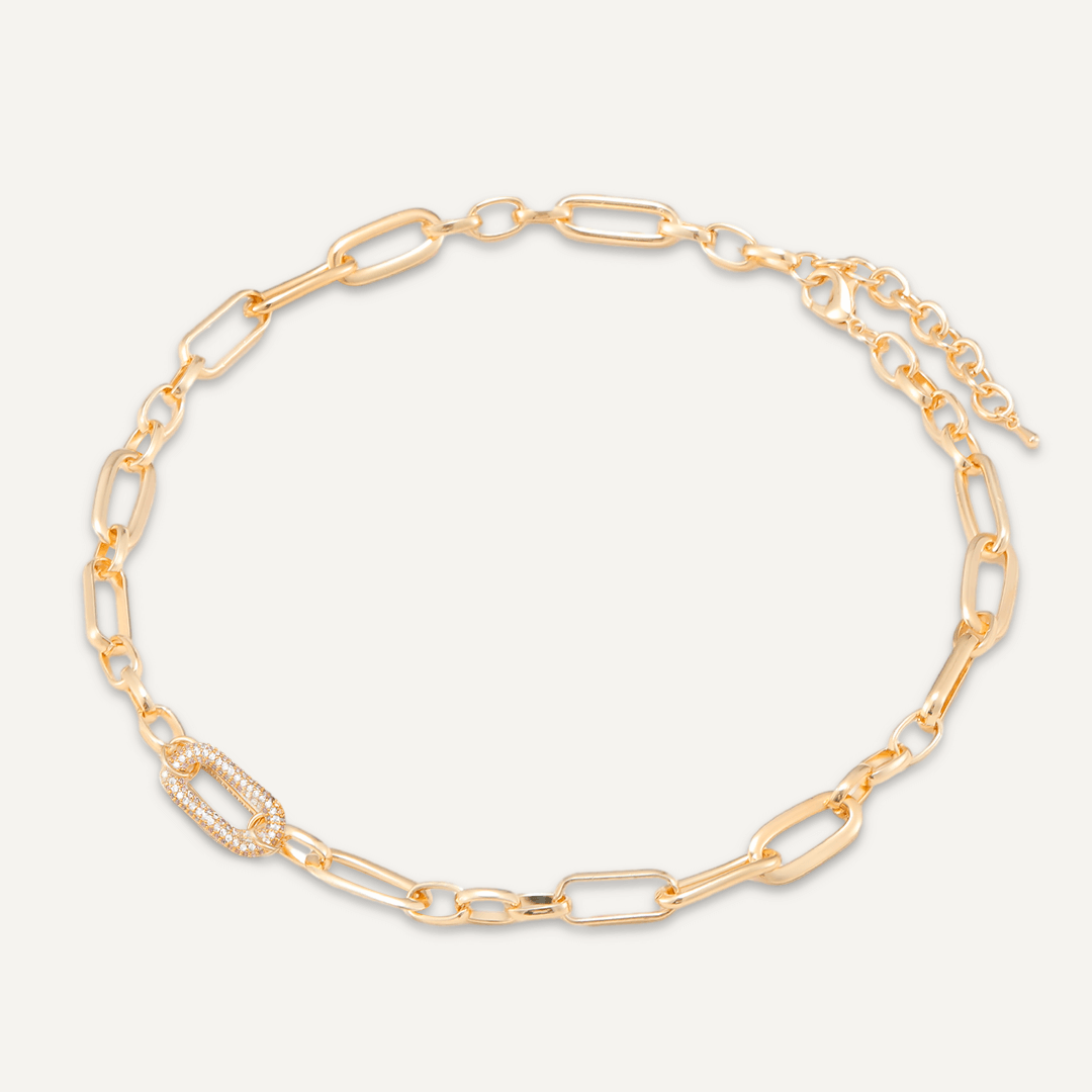 Short Crystal Chain-Link Necklace In Gold-Tone