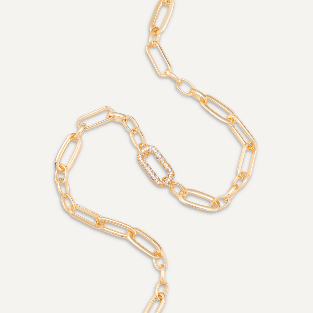 Short Crystal Chain-Link Necklace In Gold-Tone