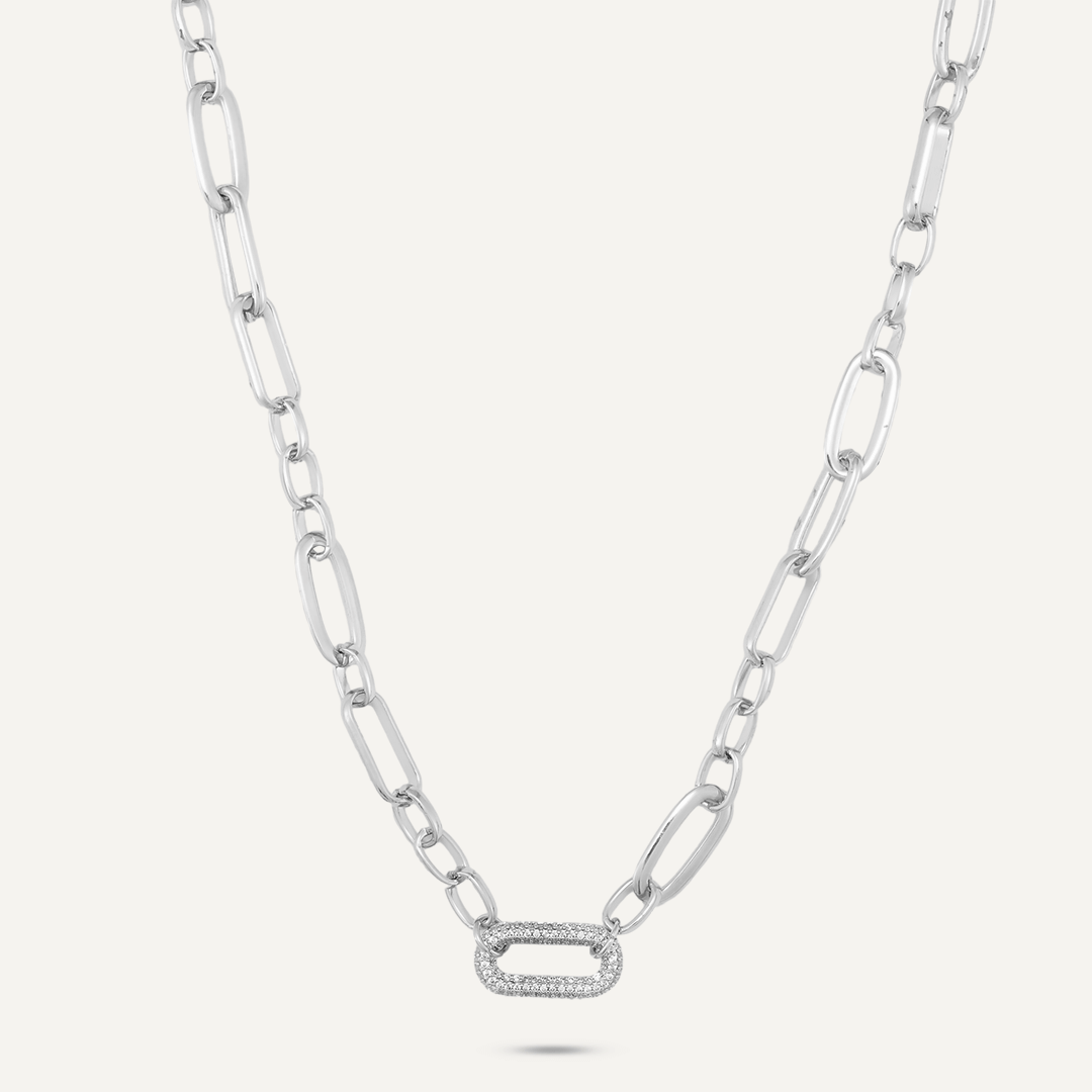 Short Crystal Chain-Link Necklace In Silver-Tone