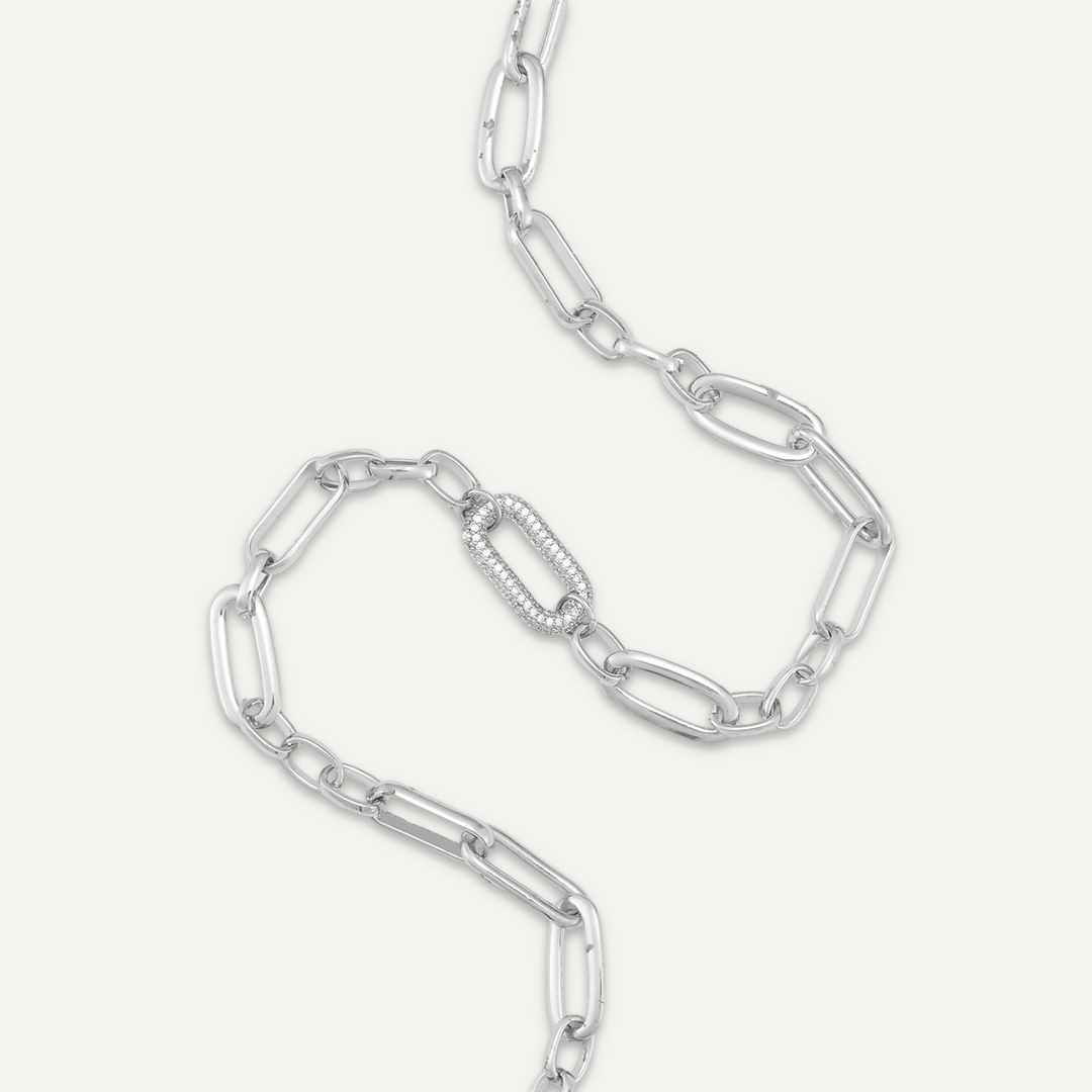 Short Crystal Chain-Link Necklace In Silver-Tone