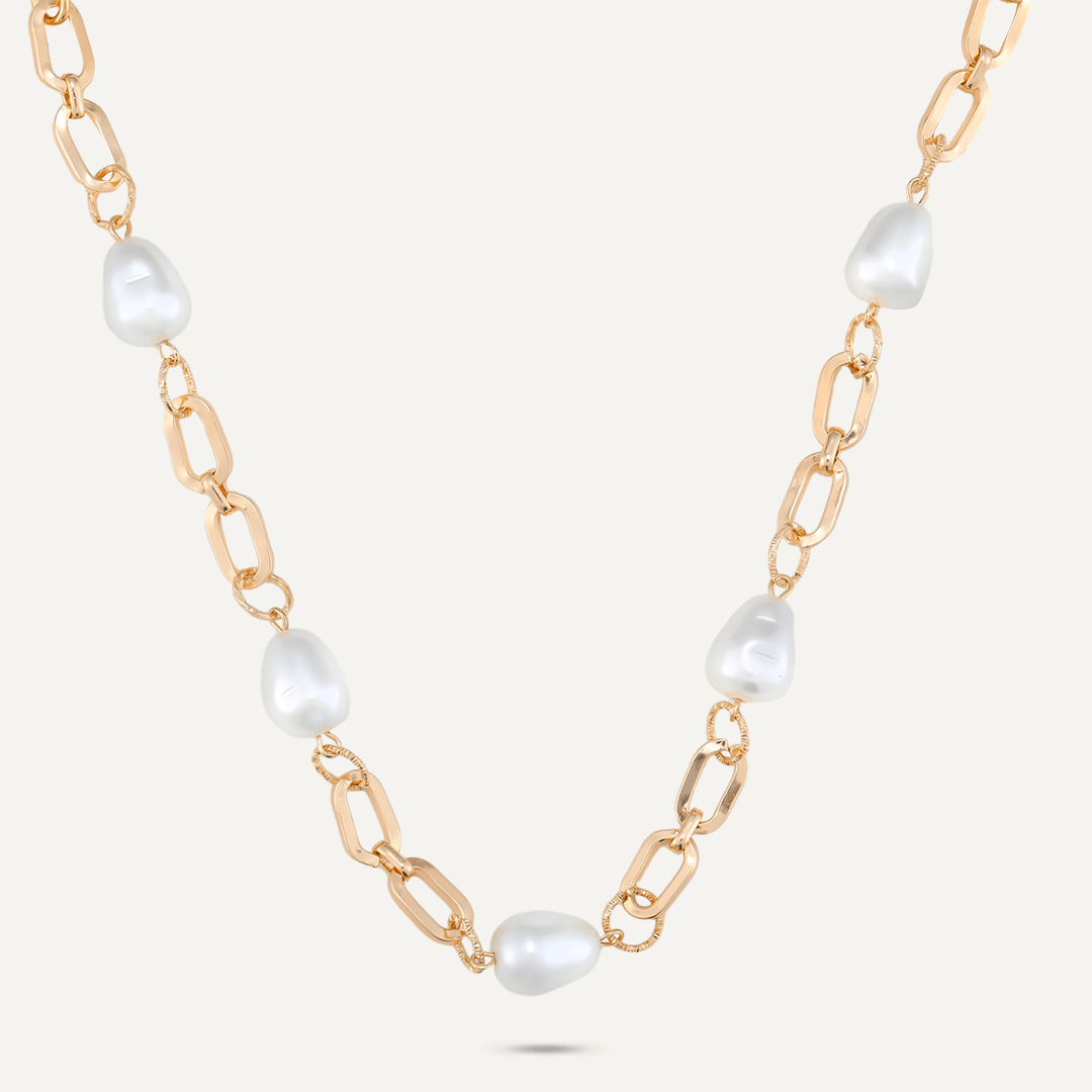 Faux Pearl Chain-Link Short Necklace In Gold-Tone