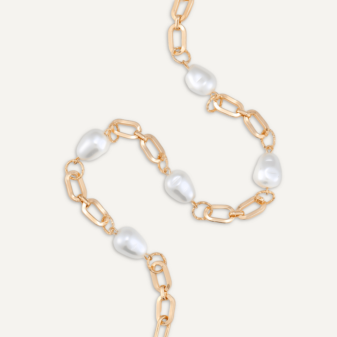 Faux Pearl Chain-Link Short Necklace In Gold-Tone