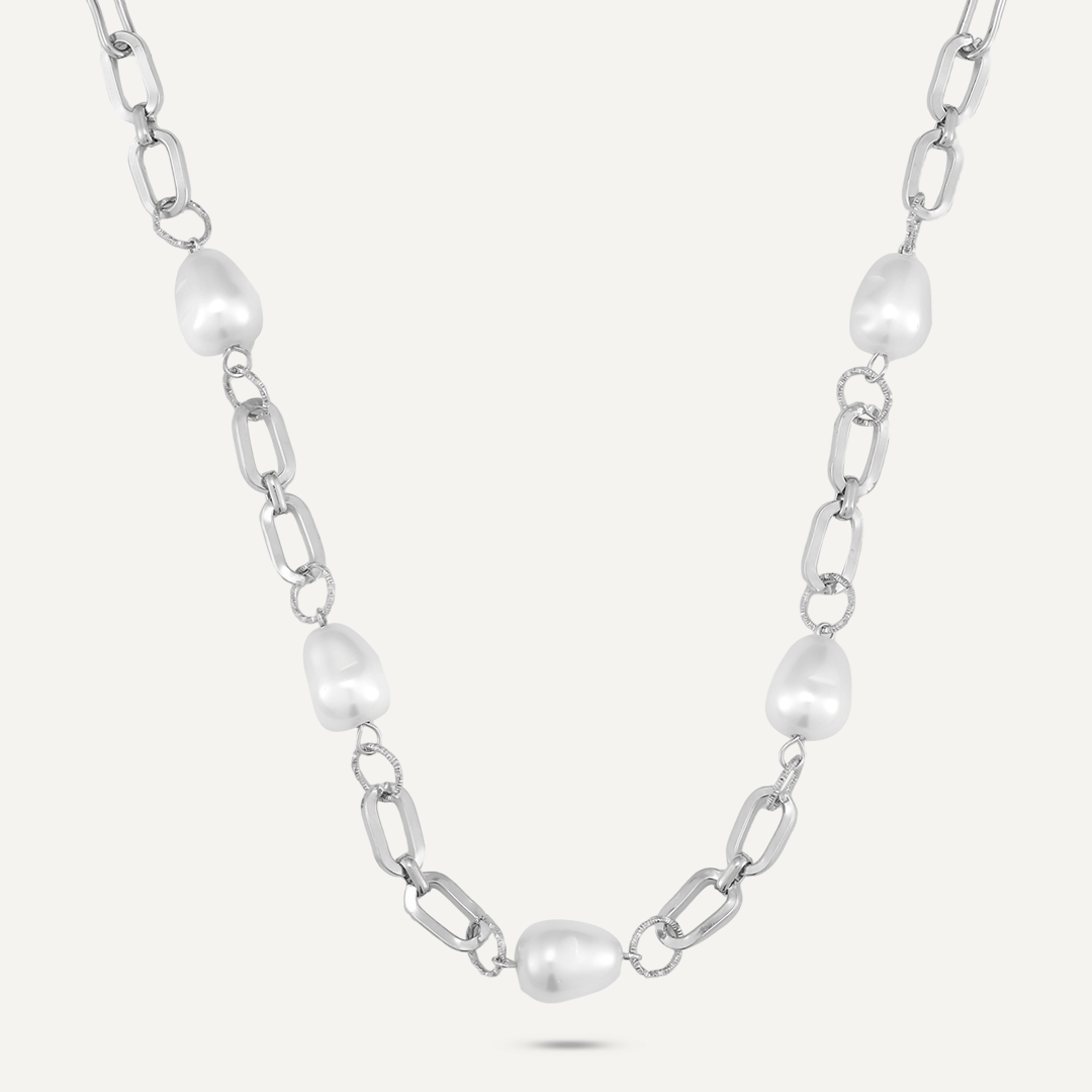 Faux Pearl Chain-Link Short Necklace In Silver-Tone