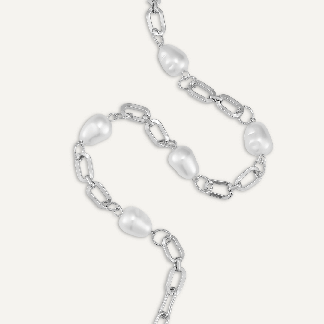 Faux Pearl Chain-Link Short Necklace In Silver-Tone