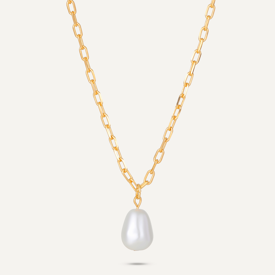 Necklace With Faux Pearl Pendant In Gold-Tone